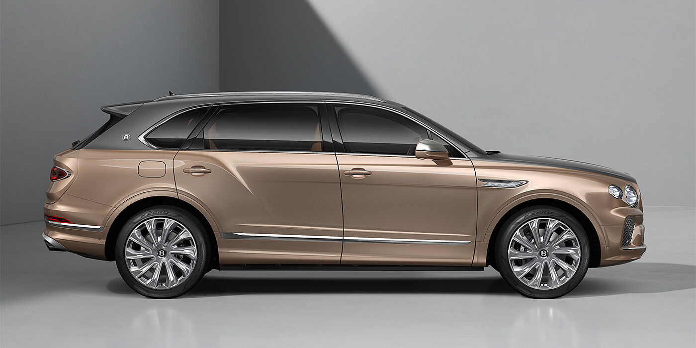 Bentley Hannover Bentley Bentayga EWB Mulliner SUV in Magnetic and Rose Gold paint and 22" Mulliner wheels profile