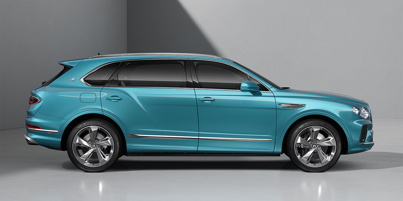 Bentley Hannover Bentley Bentayga EWB SUV in Light Windsor Blue paint and 22" Five Spoke Directional Polished wheels - profile