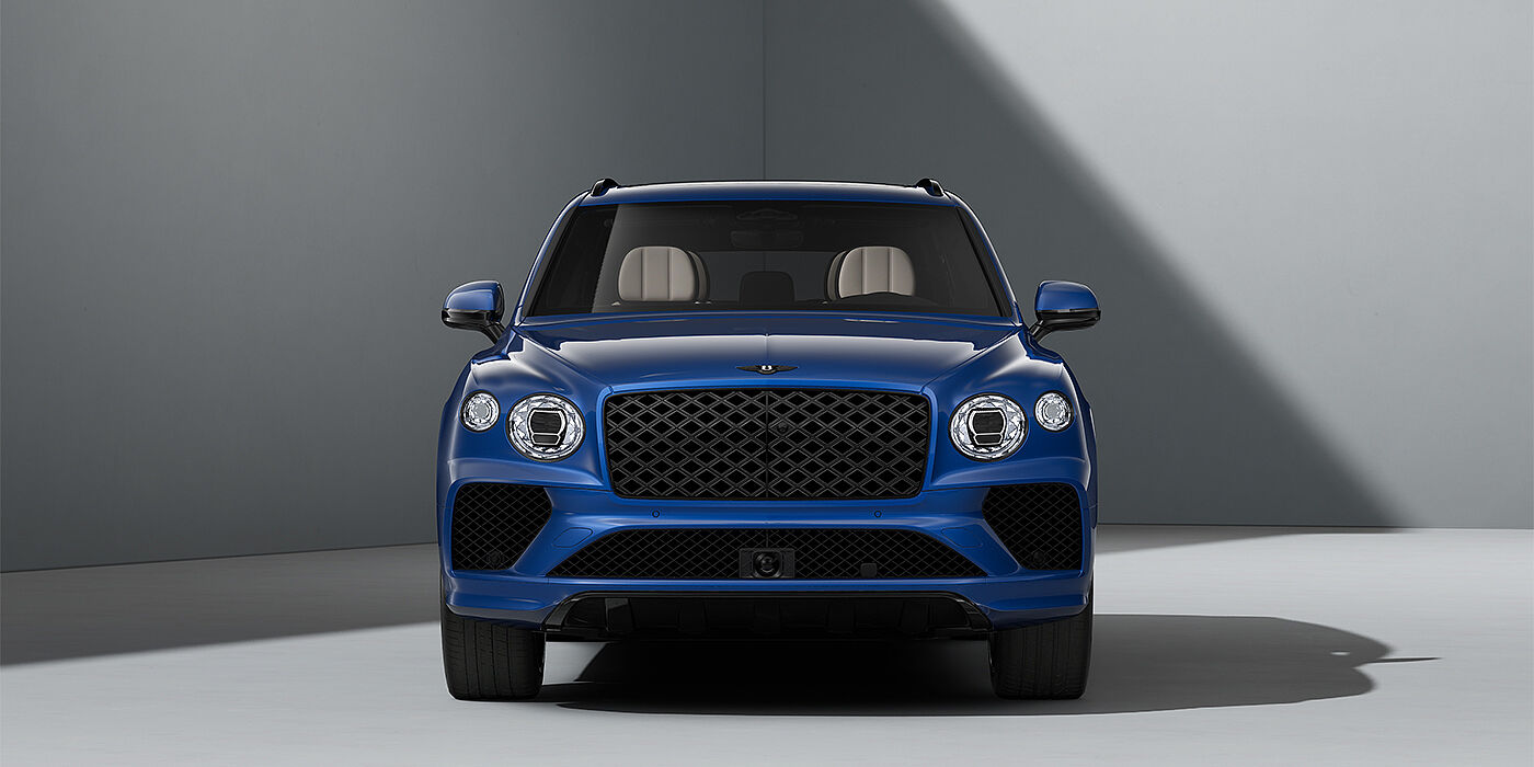 Bentley Hannover Bentley Bentayga Artenara Edition SUV in Sequin Blue paint and 22" Mulliner Gloss Black wheels front 3/4 full front