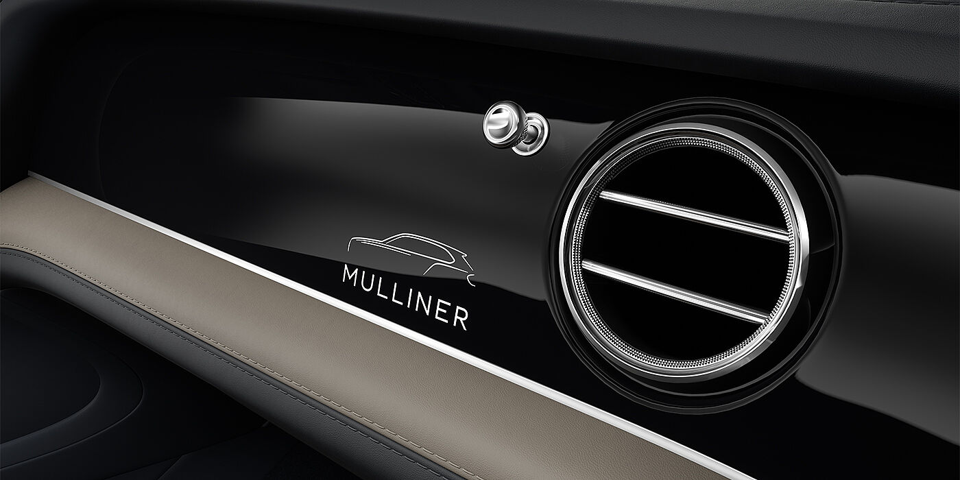 Bentley Hannover Bentley Bentayga EWB Mulliner SUV veneer detail in Grand Black with Mulliner fascia badge