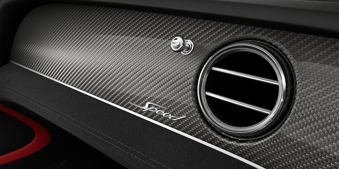 Bentley Hannover Bentley Bentayga Speed SUV veneer detail in Carbon Fibre with Speed fascia badge