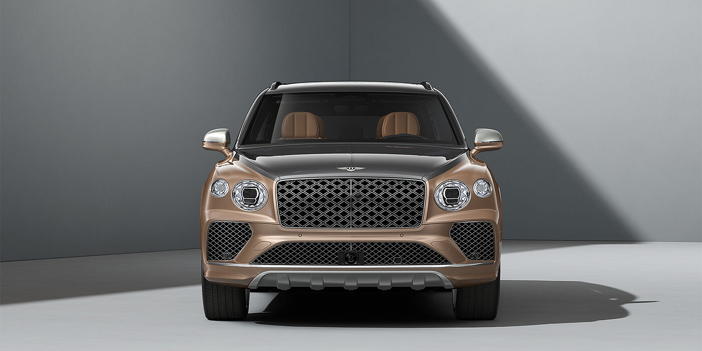 Bentley Hannover Bentley Bentayga EWB Mulliner SUV in Magnetic and Rose Gold paint and 22" Mulliner wheels full front