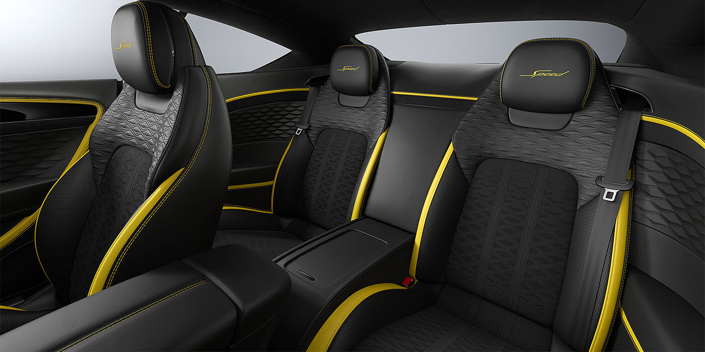 Bentley Hannover Bentley Continental GT Speed coupe rear interior in Cyber yellow and Beluga black hides