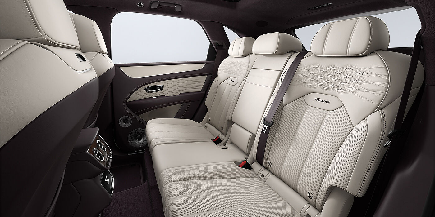 Bentley Hannover Bentley Bentayga Azure SUV rear interior in Linen and Damson hides and Azure seat stitching