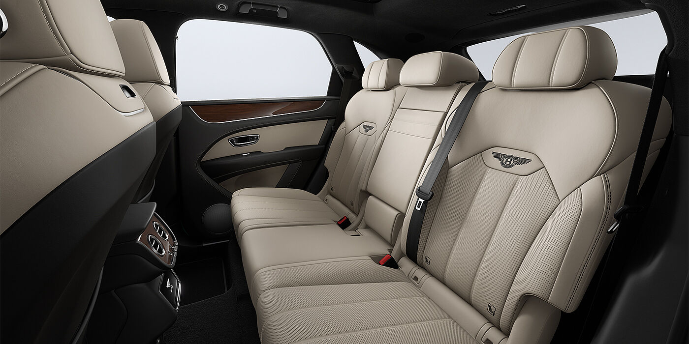 Bentley Hannover Bentley Bentayga SUV rear interior in Portland and Beluga black hides