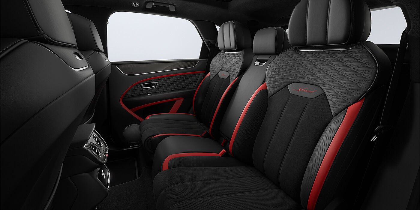 Bentley Hannover Bentley Bentayga Speed SUV rear interior in Pillar Box Red and Beluga black hides and Speed seat stitching