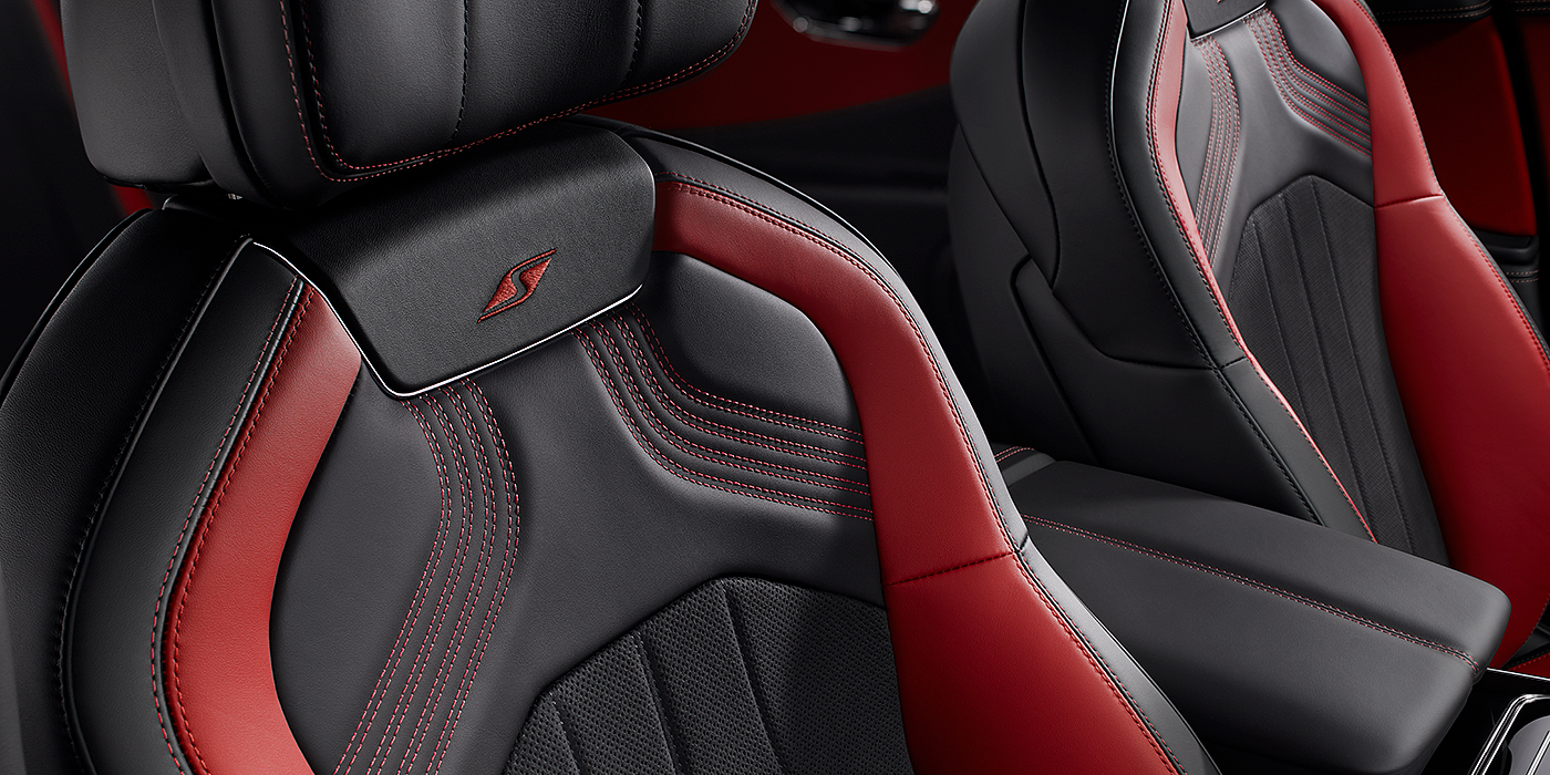Bentley Hannover Bentley Flying Spur S seat in Beluga black and \hotspur red hide with S emblem stitching