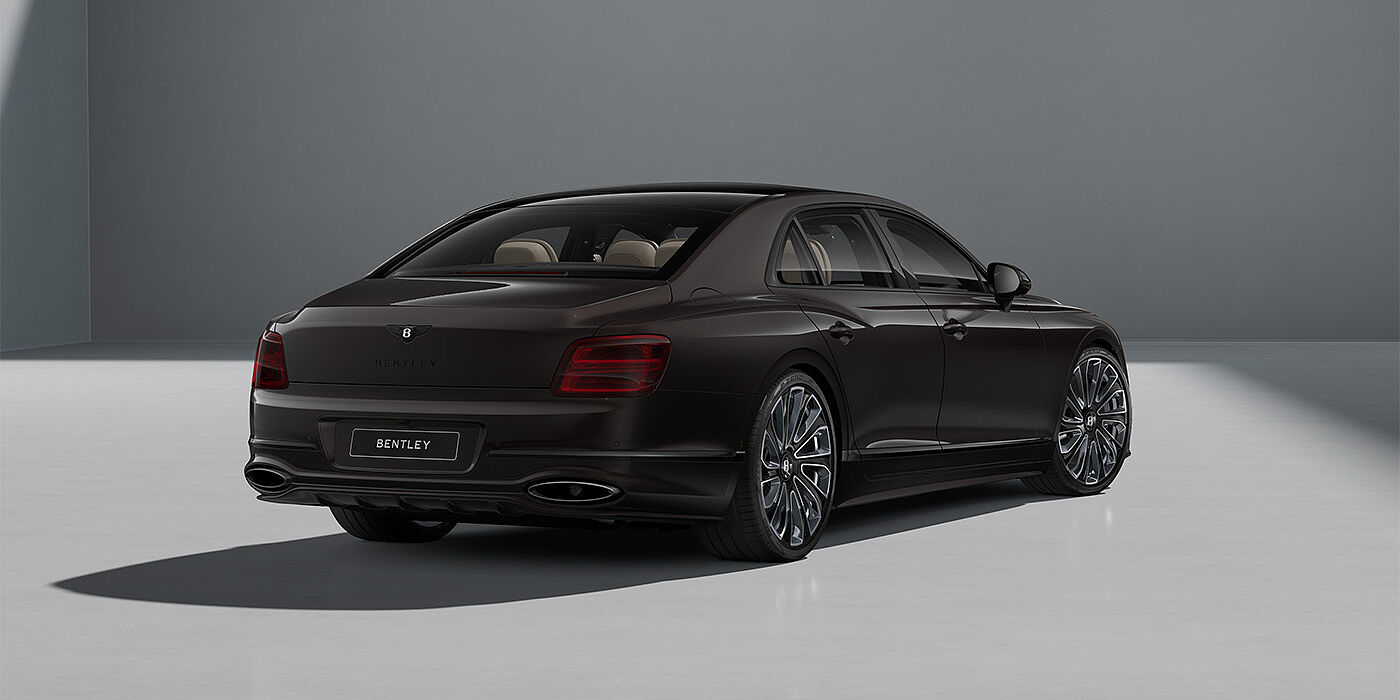 Bentley Hannover New Bentley Flying Spur Mulliner sedan in Havana brown paint rear 3/4 with 22" Mulliner Black Painted & Polished wheels