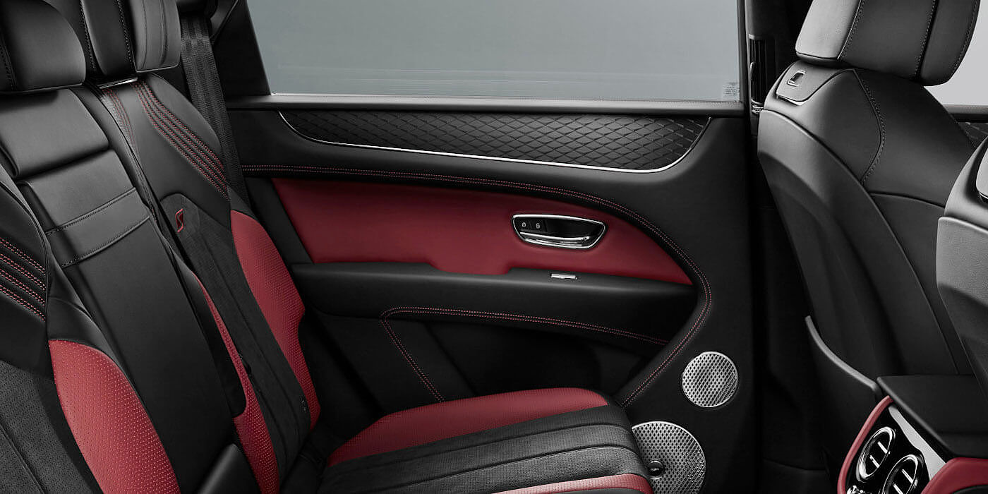 Bentley Hannover Bentley Bentayga S SUV rear interior in Beluga black and Hotspur red hide