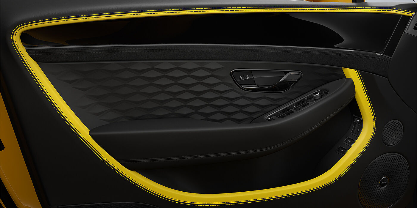 Bentley Hannover Bentley Continental GT Speed coupe door detail in Cyber yellow and Beluga black hides