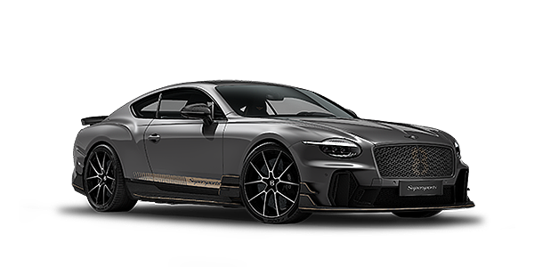 Bentley Hannover Bentley Supersports front three quarter in "Nightfall" Design theme with Anthracite gloss exterior paint, Camel accents and Camel and Beluga black striping.