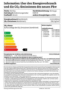 Bentley Bentayga EWB 2026 information über den energieverbrauch und die co2-emissionen des neuen pkw