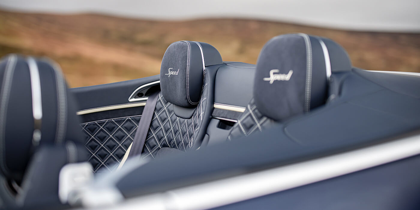 Bentley Hannover Bentley Continental GTC Speed convertible rear interior in Imperial Blue and Linen hide