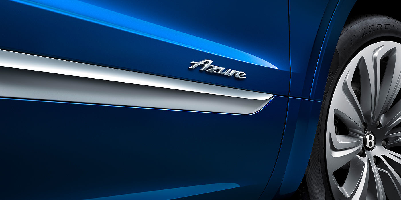 Bentley Hannover Bentley Bentayga Azure SUV Sequin Blue paint with Azure badge close up