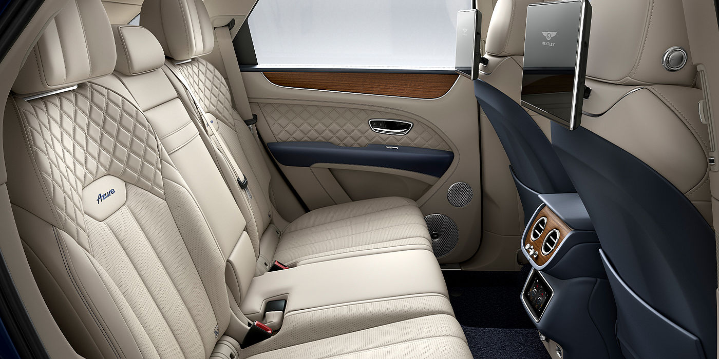 Bentley Hannover Bentley Bentayga Azure SUV rear interior in Imperial Blue and Linen hide