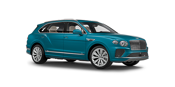 Bentley Hannover Bentley Bentayga EWB Azure front side angled view in Topaz blue coloured exterior. 