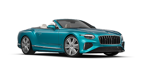 Bentley Hannover Bentley Continental GTC Azure convertible in Topaz Blue paint and 22" Azure wheels - front 3/4
