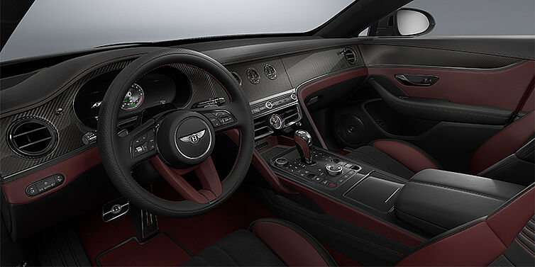 Bentley Hannover New Bentley Flying Spur S sedan front interior in Cricket Ball red  and Beluga Black hides with Diamond Brushed Dark Tint Aluminium veneer