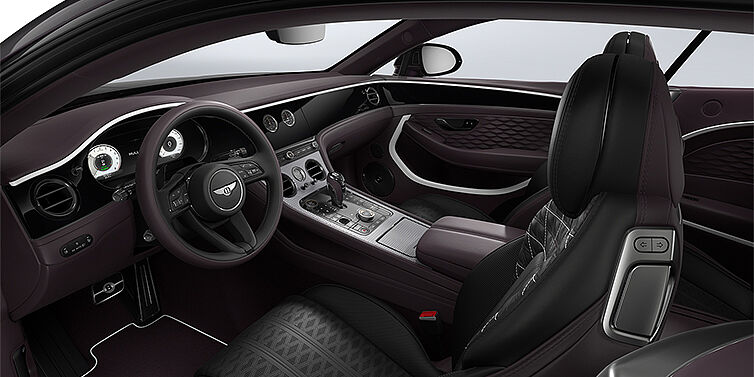 Bentley Hannover Bentley Continental GT Mulliner coupe front interior in Beluga black and Damson hides with white accent hide