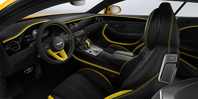 Bentley Hannover Bentley Continental GT Speed coupe front interior in Cyber yellow and Beluga black hides