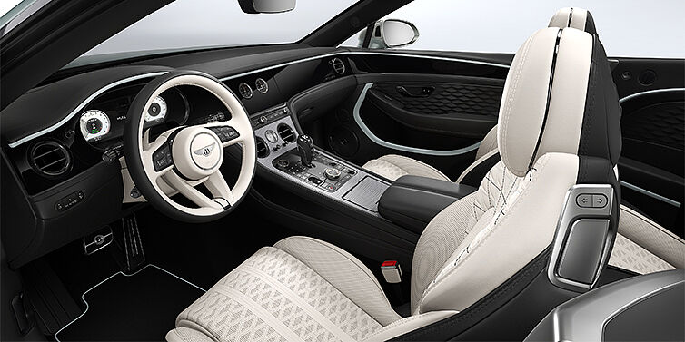 Bentley Hannover Bentley Continental GTC Mulliner convertible front interior in Linen and Beluga black hides with Breeze accent hide