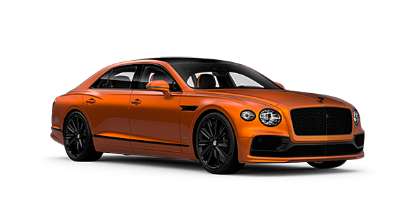 Bentley Hannover Bentley Flying Spur Speed front side angled view in Orange Flame coloured exterior. 