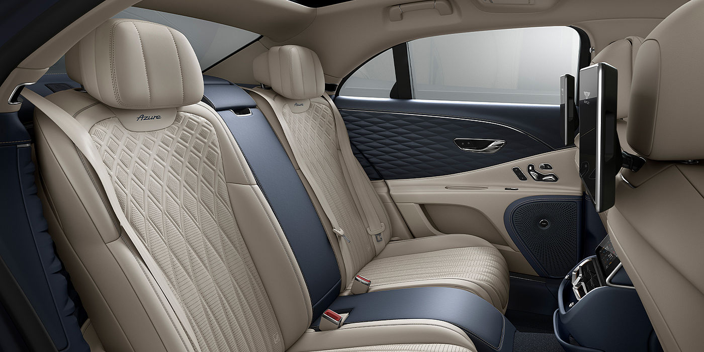 Bentley Hannover Bentley Flying Spur Azure sedan rear interior in Imperial Blue and Linen hide