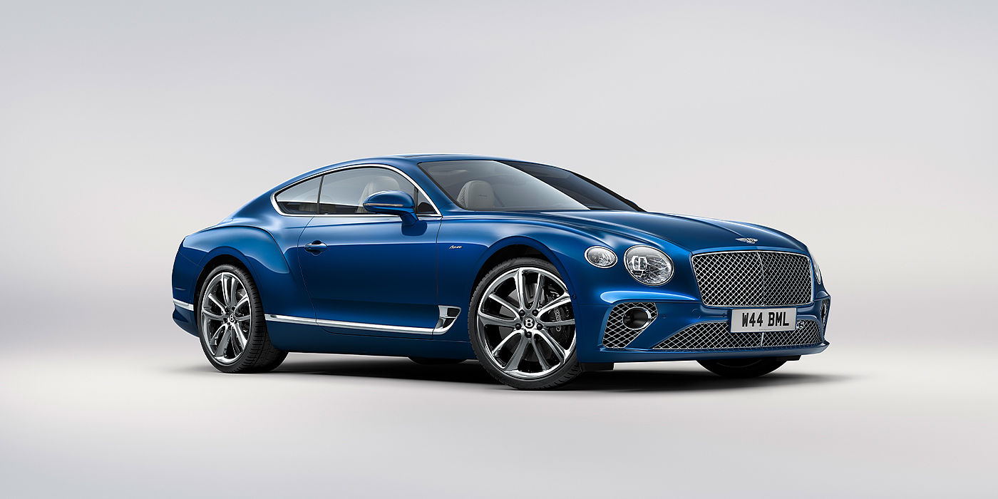 Bentley Hannover Bentley Continental GT Azure coupe in Sequin Blue paint front 34