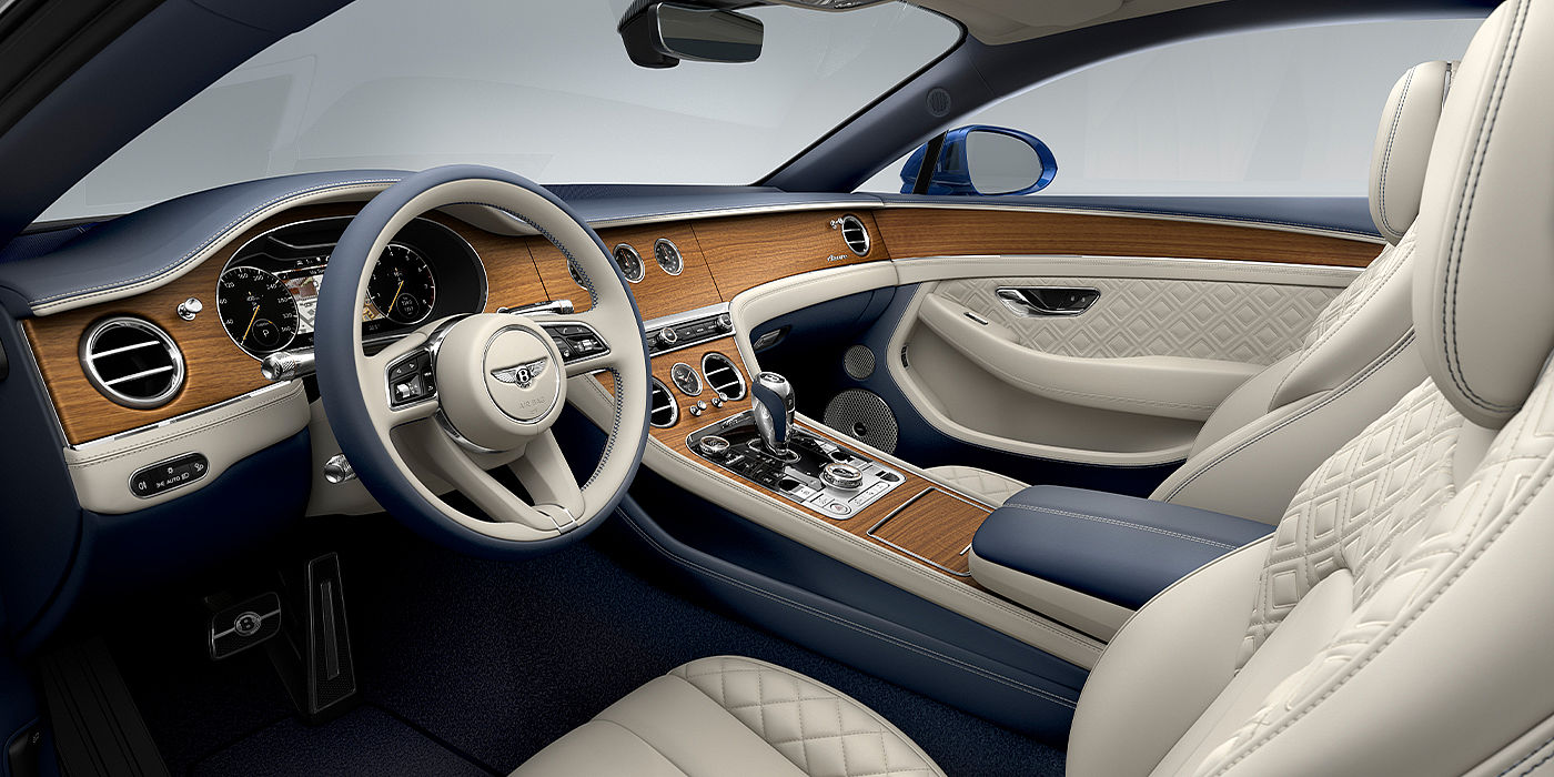 Bentley Hannover Bentley Continental GT Azure coupe front interior in Imperial Blue and linen hide