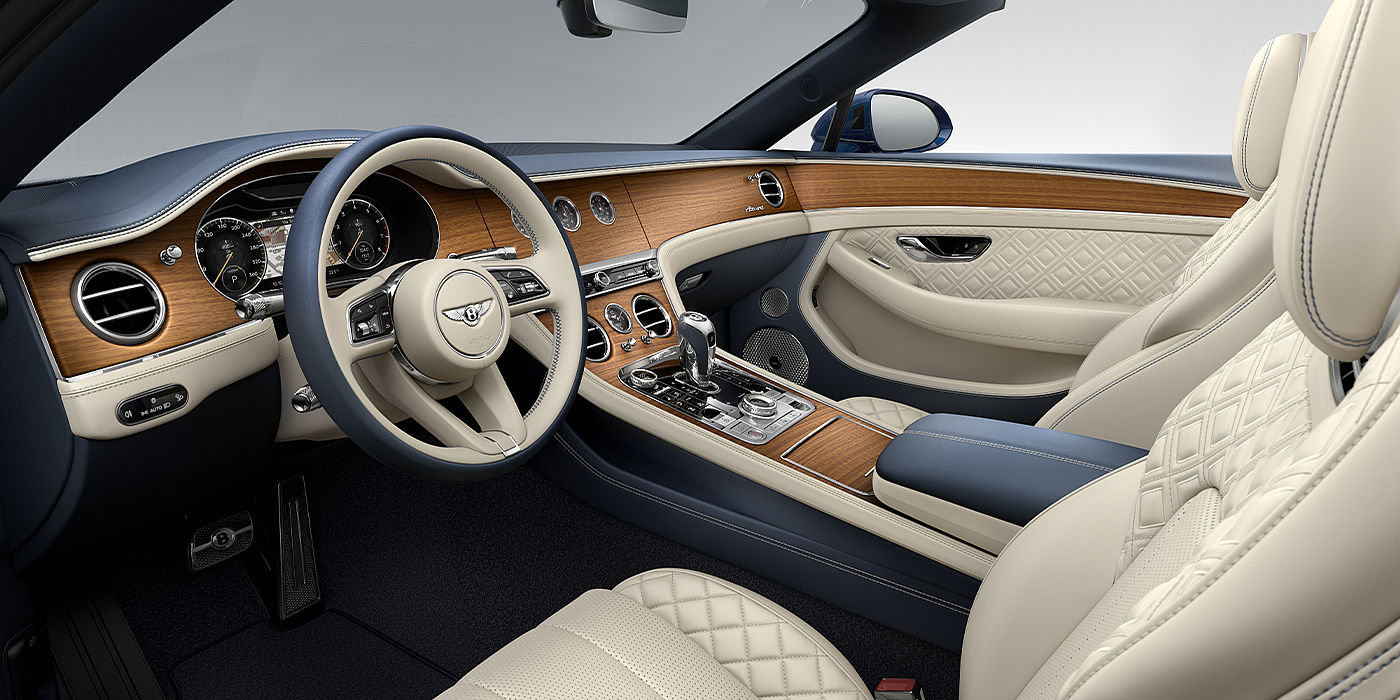 Bentley Hannover Bentley Continental GTC Azure convertible front interior in Imperial Blue and Linen hide