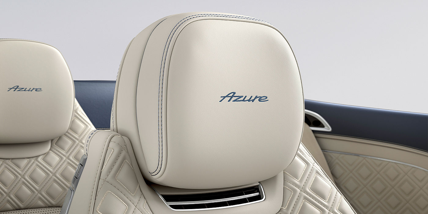 Bentley Hannover Bentley Continental GTC Azure convertible seat detail in Linen hide with Azure emblem