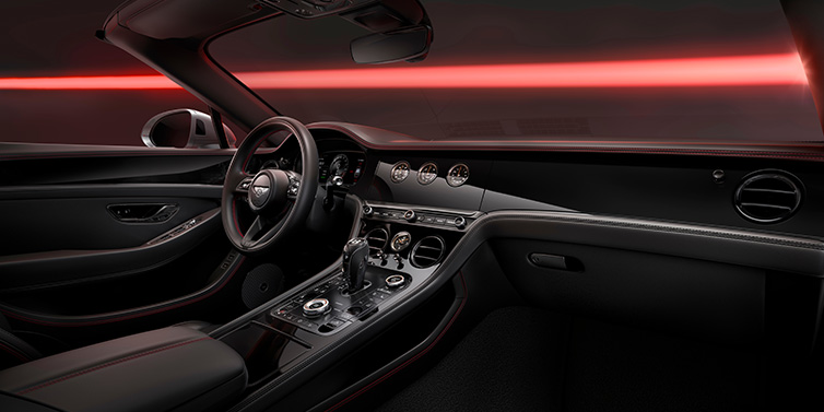 Bentley Hannover Bentley Continental GTC Black Edition convertible front interior with Beluga black hide and High Gloss Carbon Fibre veneer