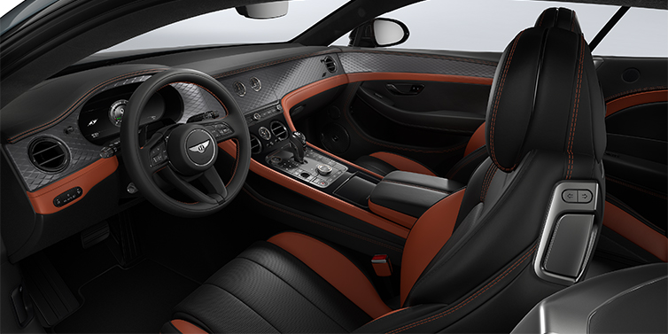 Bentley Hannover Bentley Continental GT Coup&eacute; vorne Innenraum in Newmarket Tan und Beluga Black Leder mit Diamond Brushed Dark Tint Aluminium Furnier