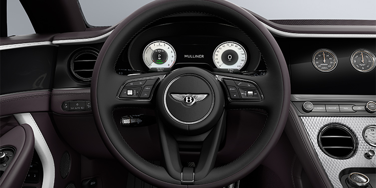 Bentley Hannover Bentley Continental GT Mulliner coupe steering wheel in Beluga black and Damson hides with white accent hide