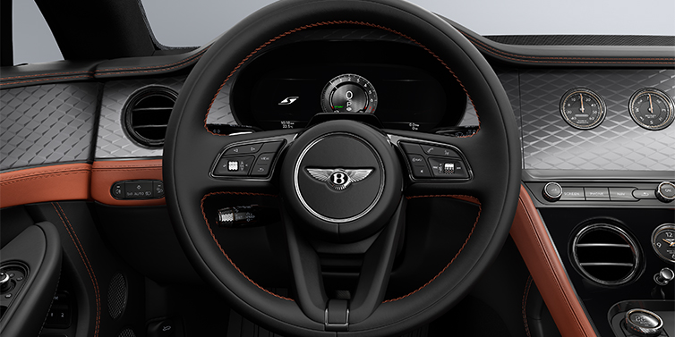 Bentley Hannover Bentley Continental GT Coup&eacute; Lenkrad und Armaturenbrett in Newmarket Tan und Beluga Black Leder mit Diamond Brushed Dark Tint Aluminium Furnier