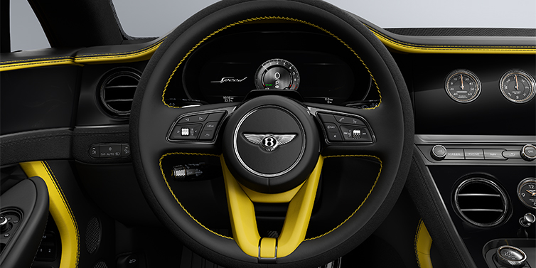 Bentley Hannover Bentley Continental GT Speed coupe steering wheel in Cyber Yellow and Beluga black hides