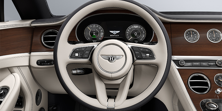 Bentley Hannover Bentley Continental GTC convertible steering wheel in Linen and Imperial Blue hides